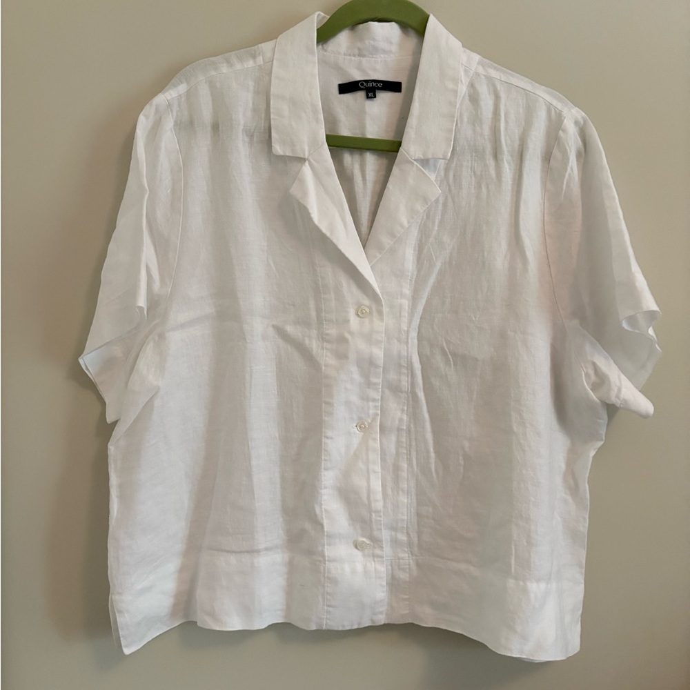 2-Piece Set White Linen Short Sleeve Shirt & Shorts - Picture 2 of 6